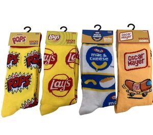 Novelty Funny Crew Socks lot Kellogs Pops, Lays Chips, Mac & Cheese, Oscar Mayer